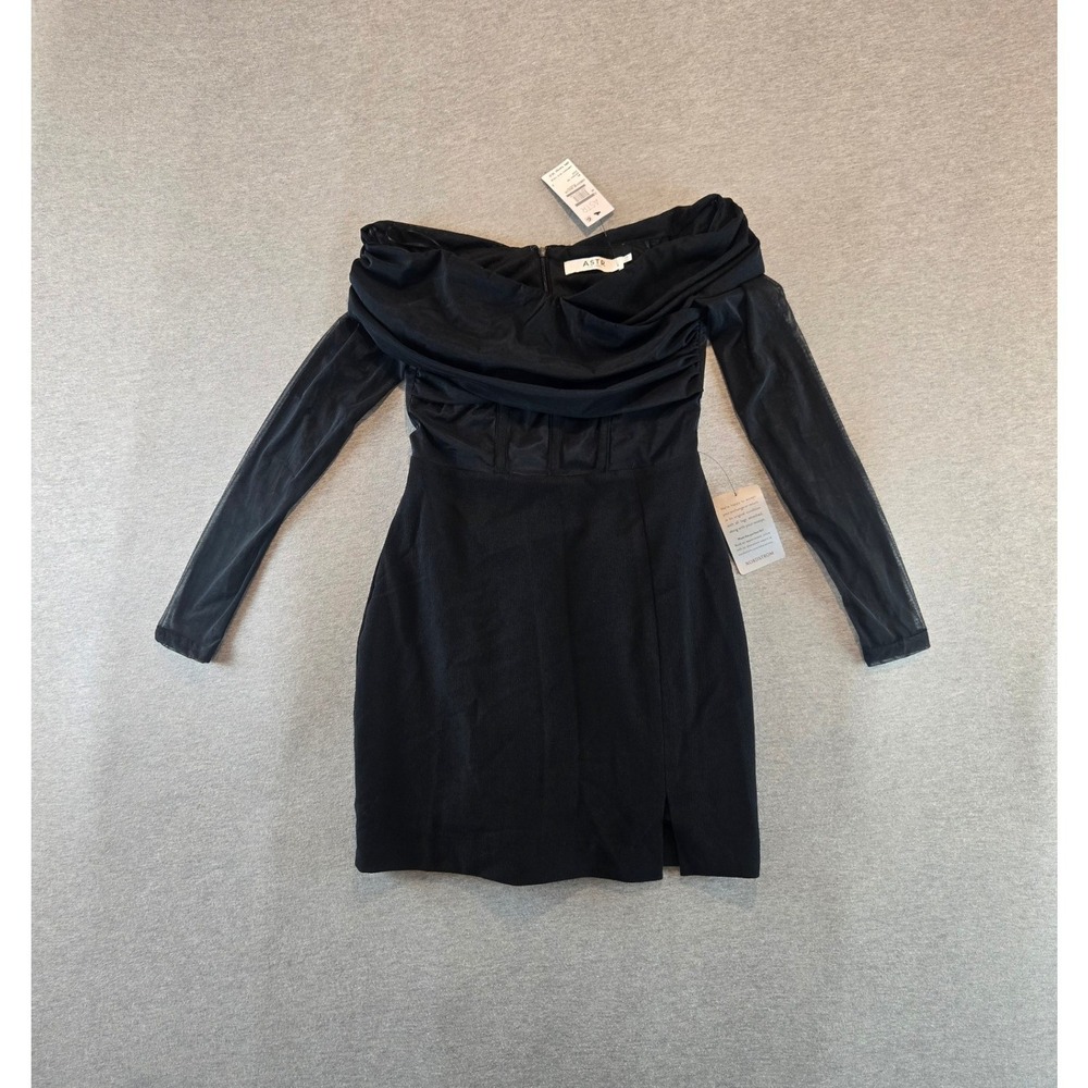 NEW ASTR the Label Minidress Womens XS Black Off Shoulder Mesh Lined Chic